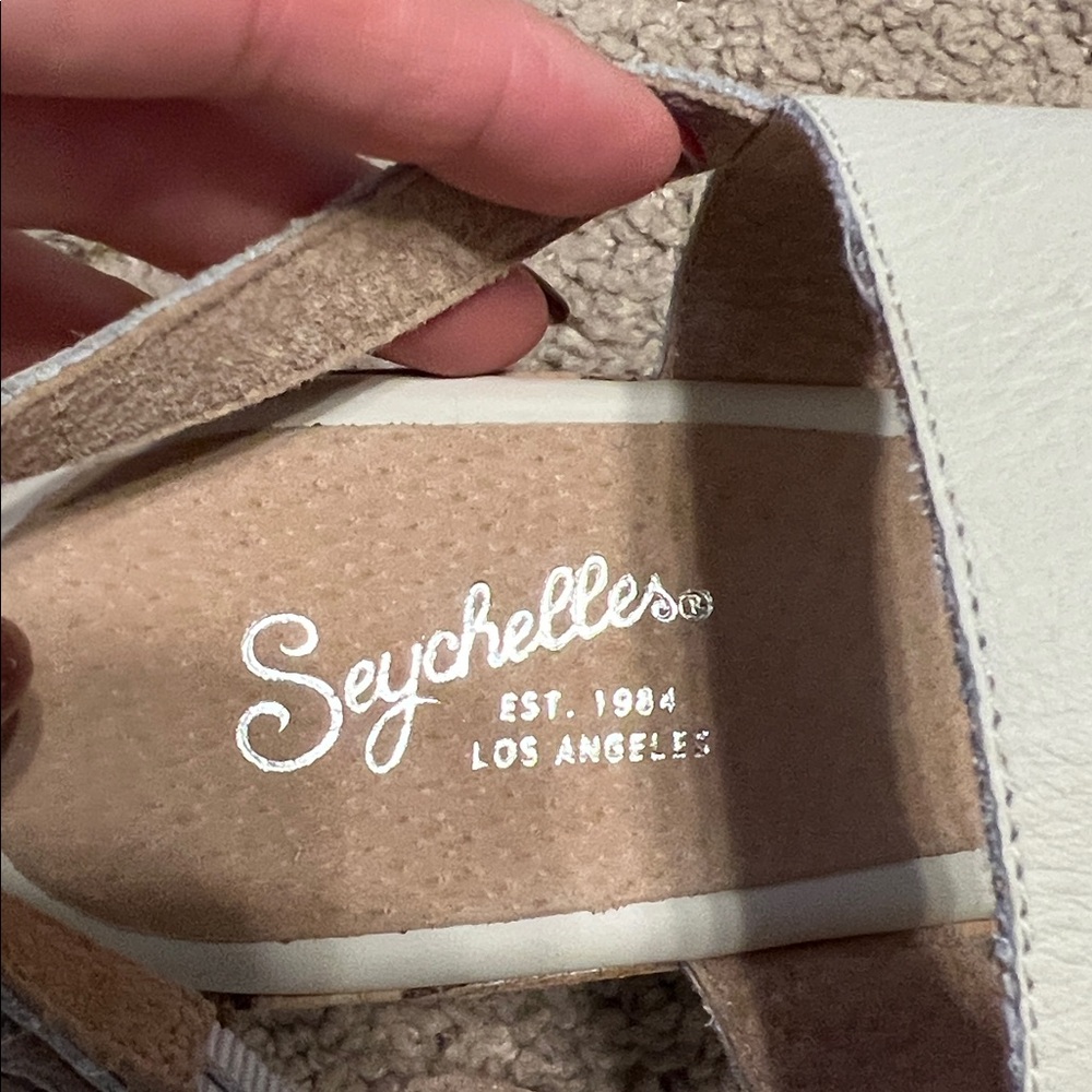 Seychelles Leather Cork Wedge Sandals White Platform Sandal Size 9 Coastal Chic - Picture 7 of 9